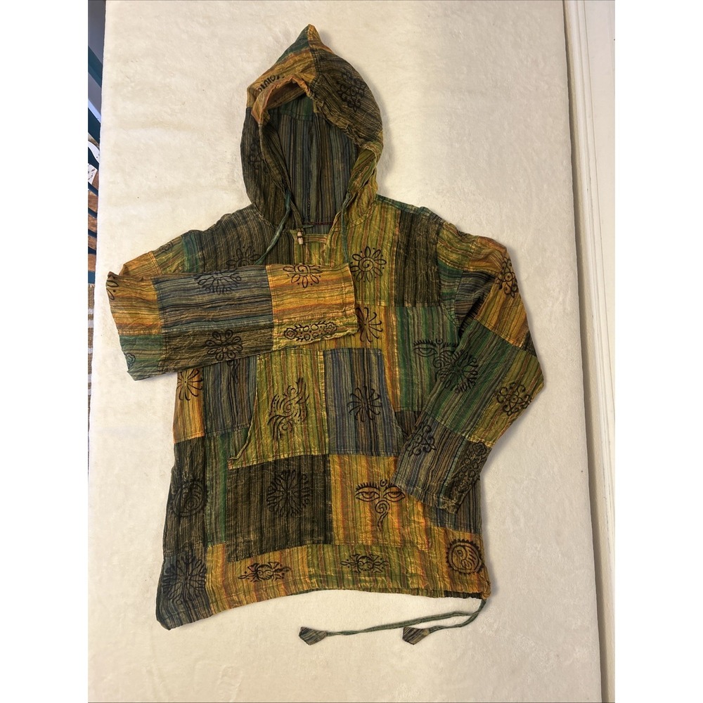 Himalayan patch hoodie handmade in Nepal - SIZE L